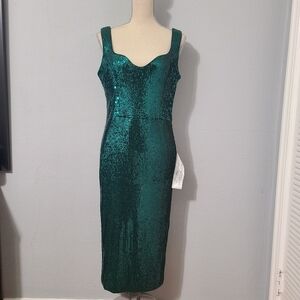 Dress the Population Sloane Sequin Sweetheart Neck Emerald Green Bodycon Dress L